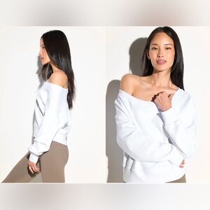 Spiritual Gangster La Vida Off Shoulder Sweatshirt, WHITE, Medium NEW